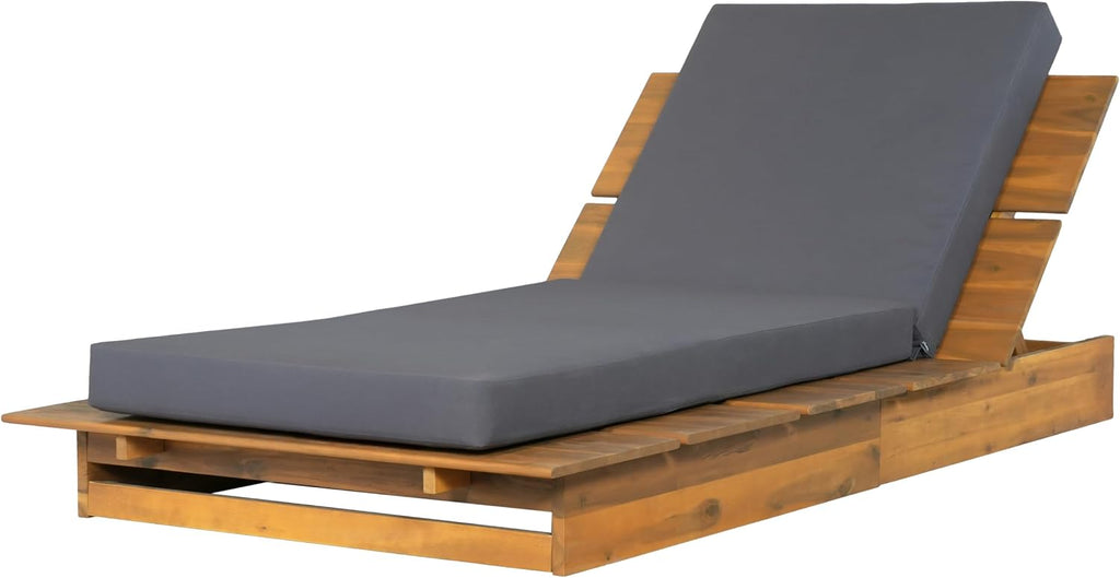 Patio Chaise Lounge Chair Outdoor, Acacia Wood Poolside Sun Lounger with 4-Thick Cushion, 3-Position Adjustable