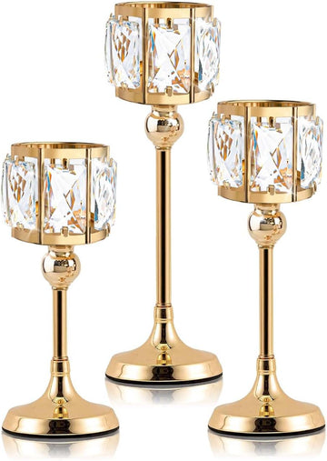 Set of 3 Cup Crystal Tealight Candle Holders, Centerpieces for Table Wedding Centerpieces Crystal Decorative Tealight