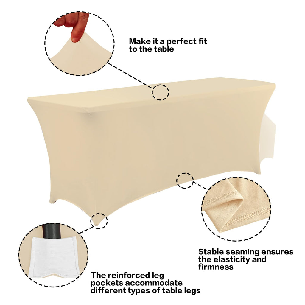 2 Pack 6FT Table Cloth for Rectangular Spandex Champagne Cover