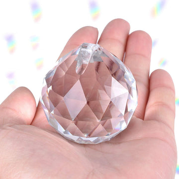 2 Pieces 50mm Clear Cut Crystal Prisms,Hanging Rainbow Pendants Glass Sphere Faceted Gazing Ball for Home Décor with