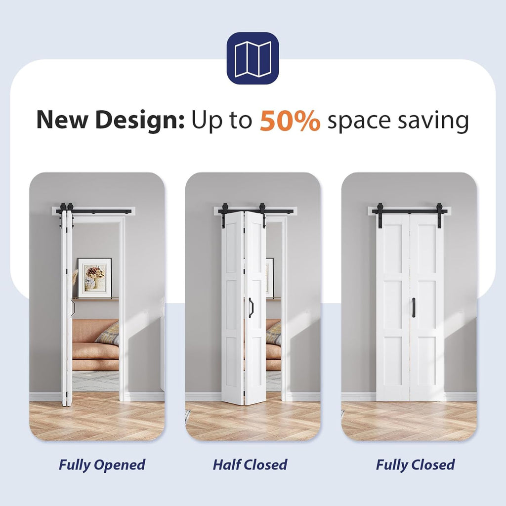 30X84(Double 15x84) White Bifold Barn Door Sliding Bi fold Doors Bi-fold Folding with 34" Hardware K