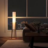 Farmhouse Floor Lamp,Walnut Wood Vintage Standings Lamp with Foot Switch, 3 Color White Fabric Tall Lamp