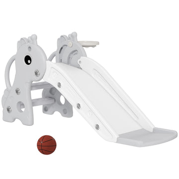 Toddler Slide with Climber, Basketball Hoop, Ball, Age 1-3 Y, Gray
