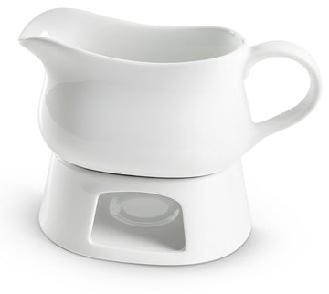 Ceramic Gravy Boat with Warmer, Spill-Free, 17 oz, White