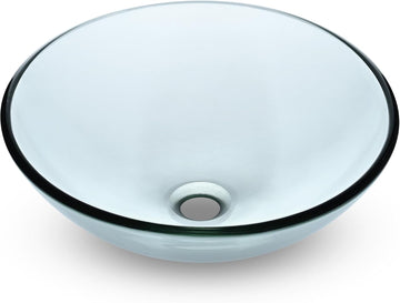 Tempered Glass Bathroom Vessel Sink 16" Round Countertop Vanity Basin Bowl Transparent Minimalist Modern