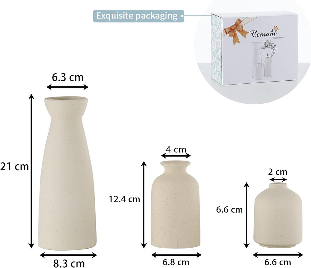 Beige Ceramic vase Set-3 Small Flower vases