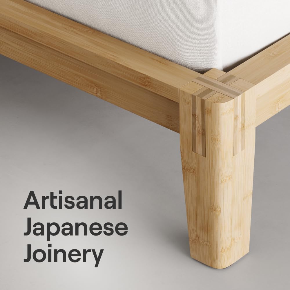 Bamboo Platform Bed Frame - Queen - Natural - Floating Center Support Legs - 12" Height - Easy Tool Free Set Up