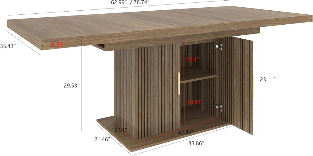 63"-79" Extendable Dining Room Table for 6-10 People, Modern Minimalist Dining Table with 2 Tier Storage, Space