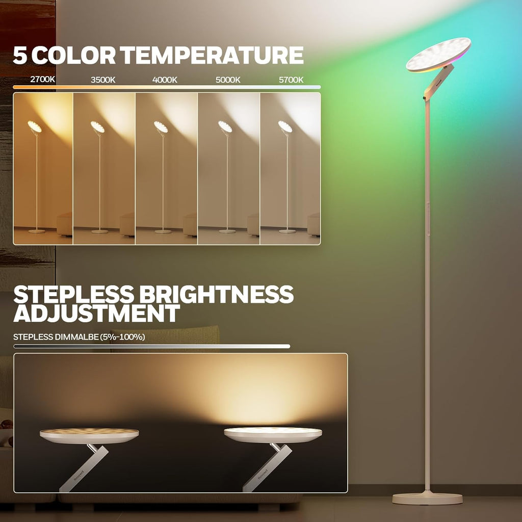 3000LM LED Floor Lamp, Torchiere Floor Lamps with Remote Control, F2 Sunturalux 40W Eye-Caring Reading Light
