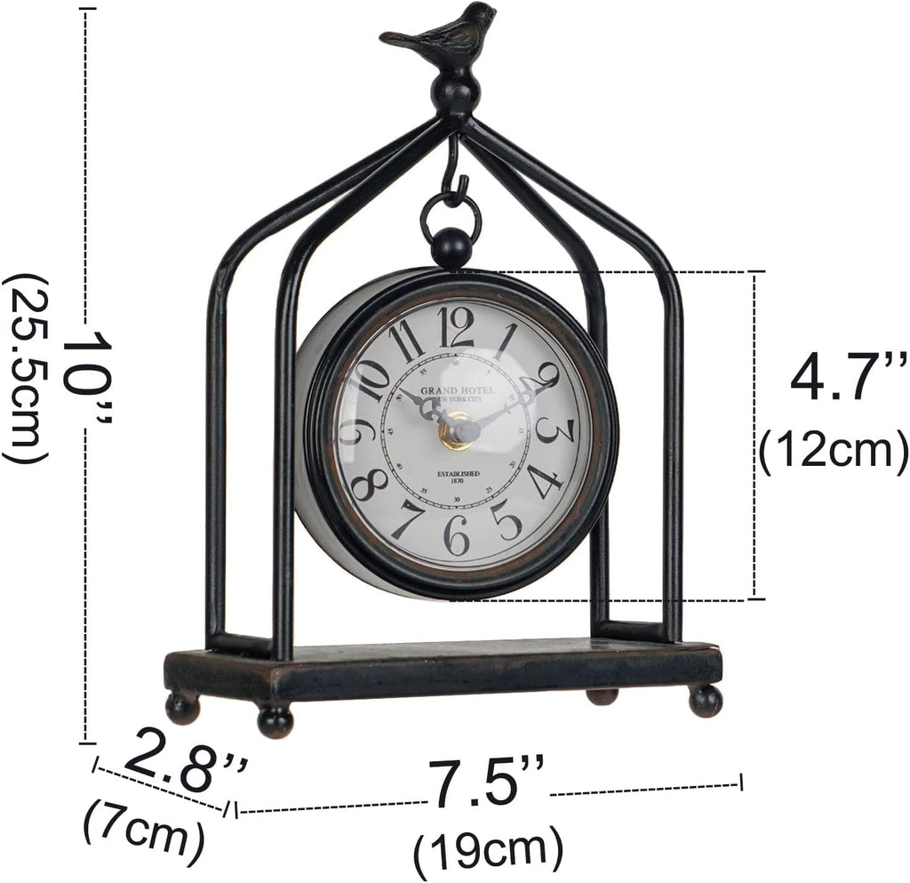DESIGN 7.5'' x 10'' Mantel Clock Iron Tower Frame, Creative Bird Ornament Tabletop Clock