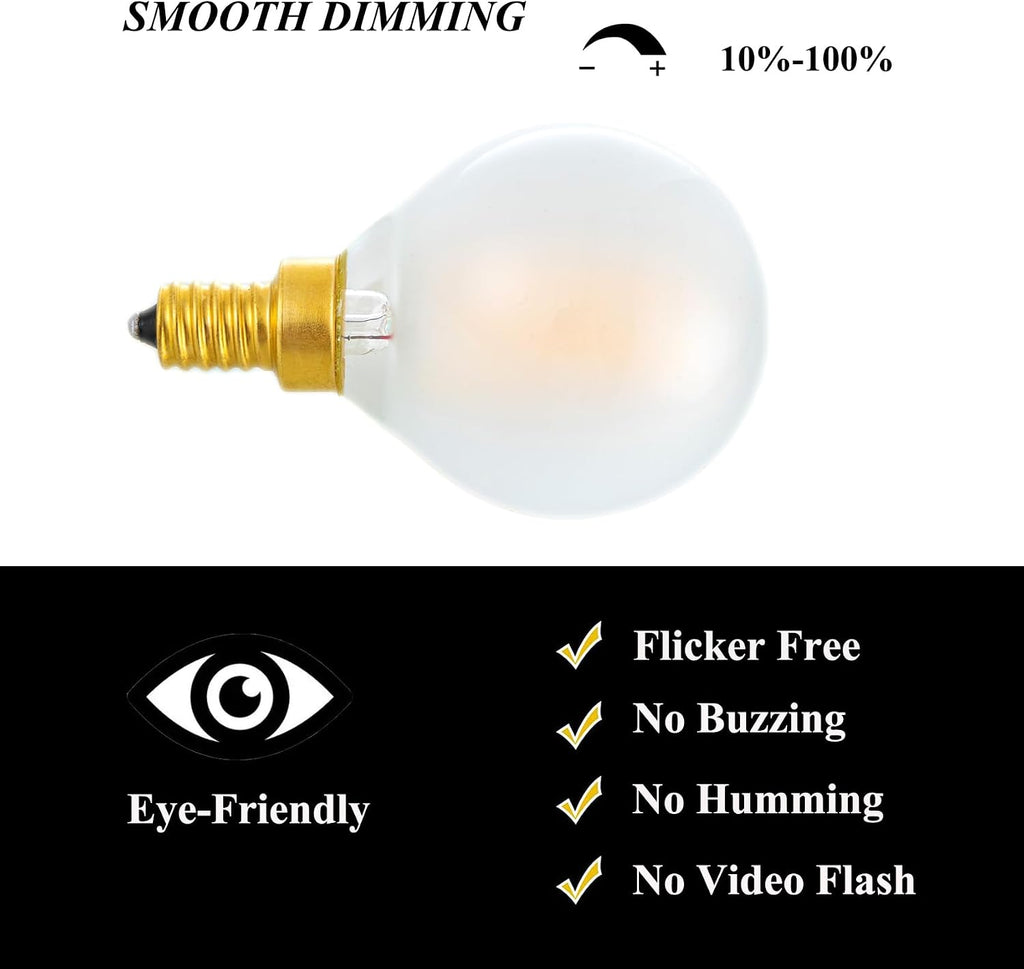 G16.5 Light Bulb 40 Watt Equivalent E12 Candelabra Base Globe LED Bulbs, E12 LED Globe Bulb Dimmable 4W 2700K Warm (6 Pack)