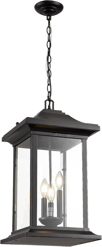 Outdoor Pendant Light, 23.6" H Large Exterior Hanging Light, 3-Light Outdoor Chandelier