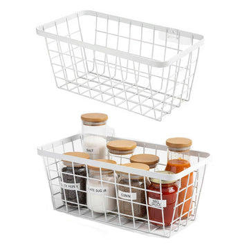 2 Set Hanging Wall Basket Organizer, Over the Cabinet Door Adhesive Wire Baskets for Organizing Kitchen Food Pantry