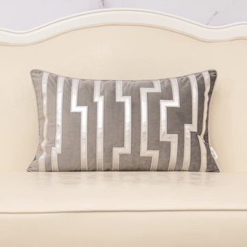 Geometric Gold Leather Striped Throw Pillow Cover 12x20 Inch, Luxury Velvet Embroidered Decorative Lumbar Pillow