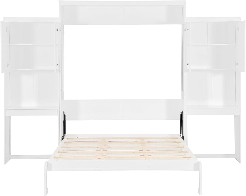 Queen Murphy Bed with Desk, Storage Cabinets, Vanity and Mirror