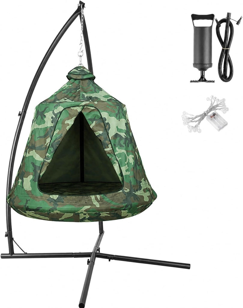 Hanging Hammock X-Stand w/Tree Tent, Swing Chair Stand w/Play Tent | Indoor Outdoor Egg Basket Patio Seat w/ Metal