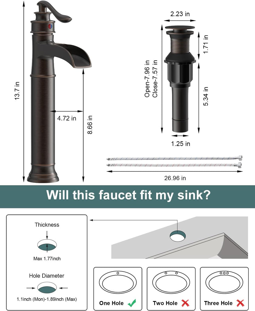 Waterfall Spout Oil Rubbed Bronze Bathroom Faucet Single Handle One Hole Vessel Sink Faucet ORB Lavatory Faucets Deck