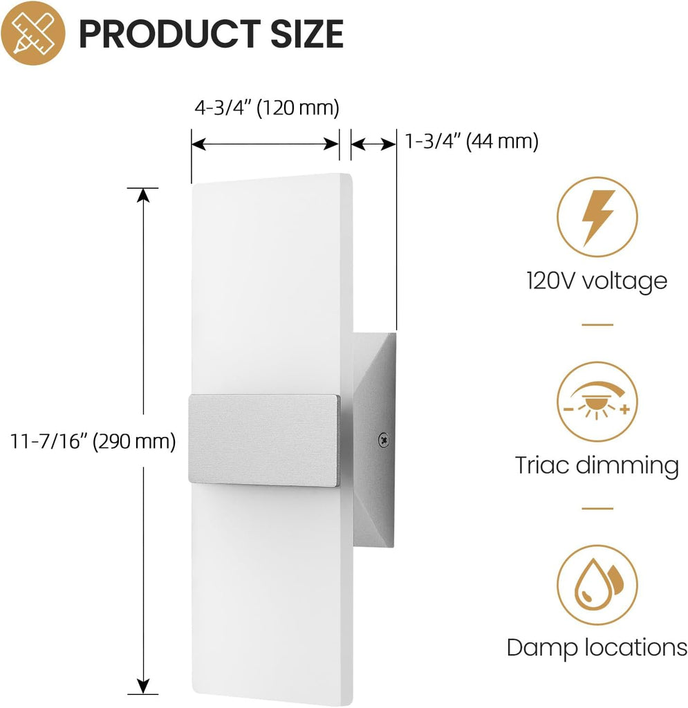 LED Wall Sconces Set of Two, Dimmable Indoor Wall Lights, 2700K-5000K Adjustable, Hardwired Acrylic Wall Lamps