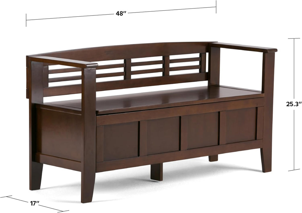 Adams Entryway Storage Bench - 48 inch Wide Solid Wood Hallway Seat in Rustic Medium Brown, Contemporary Bench with