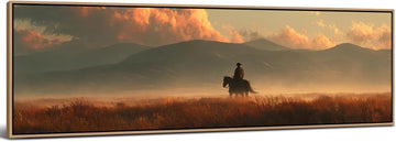 Large Cowboy Wall Art Framed Vintage Western Wall Decor Nature Mountain Canvas Picture Office Home Decor Sunset