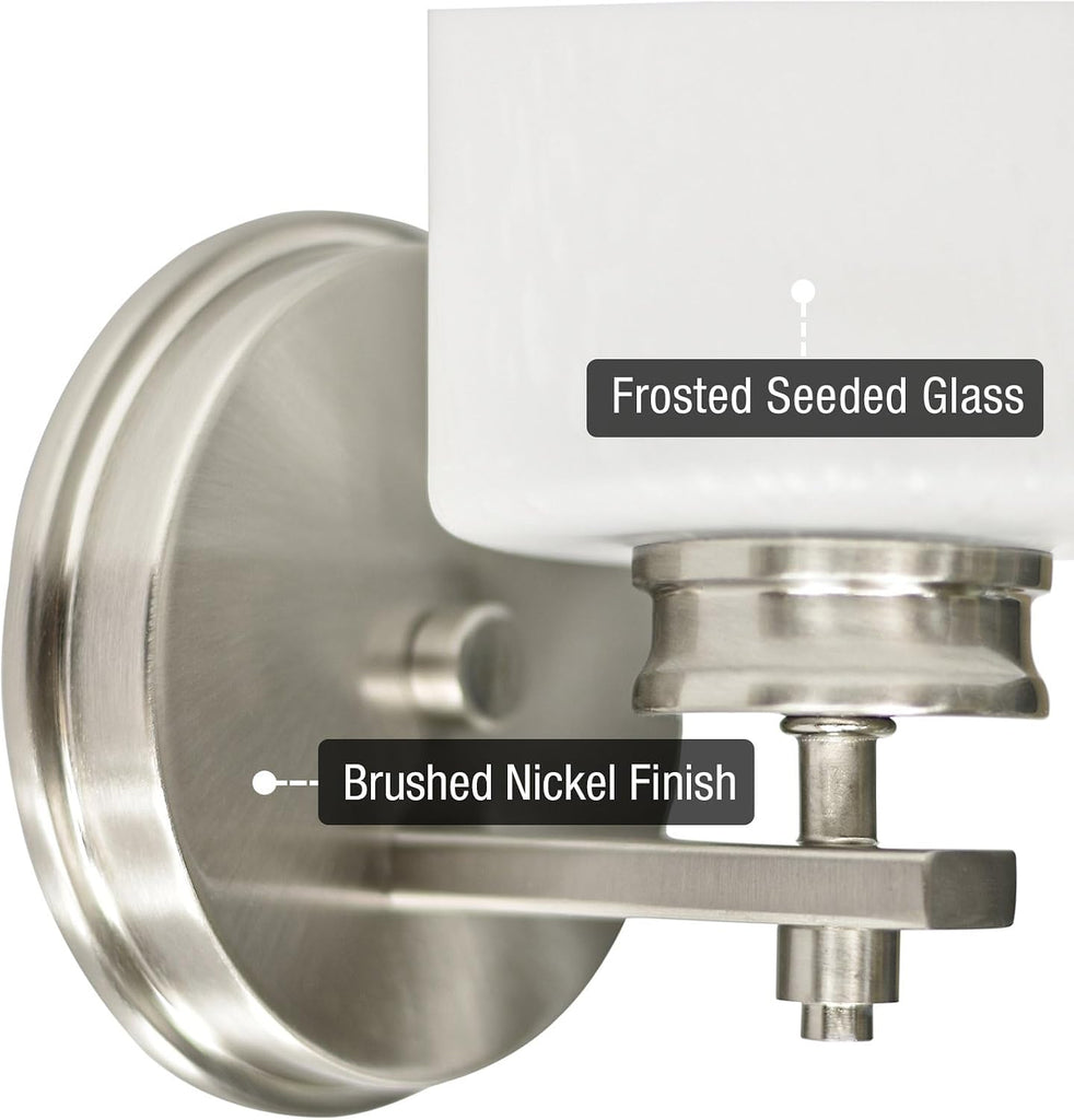 Phoebe 8" Modern Industrial Wall Sconce Vanity | Elegant Frosted Seeded Glass Cylinder Shade, Sleek Brushed Nickel