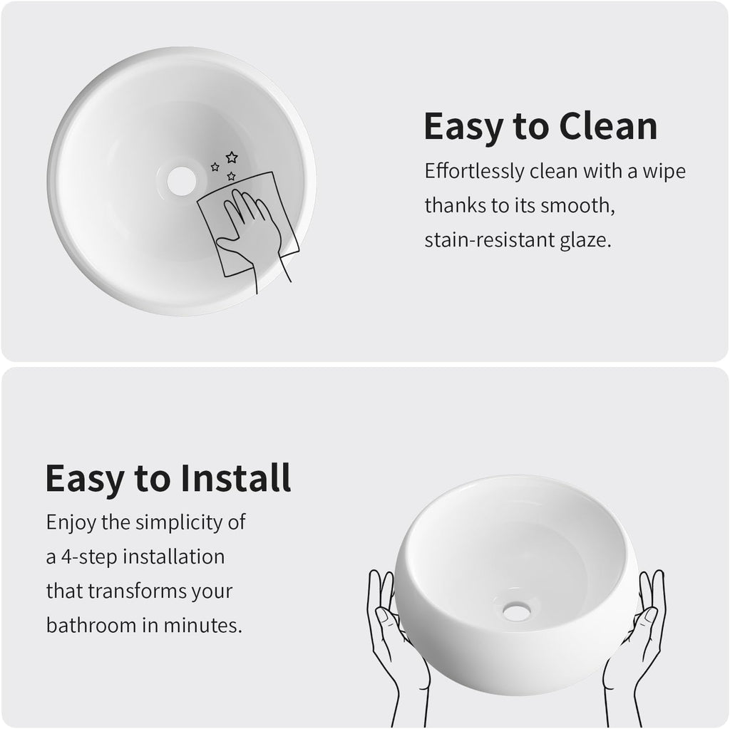 Vessel Sinks for Bathrooms, OCEALAGOON 16 Inch Round Bathroom Vessel Sink
