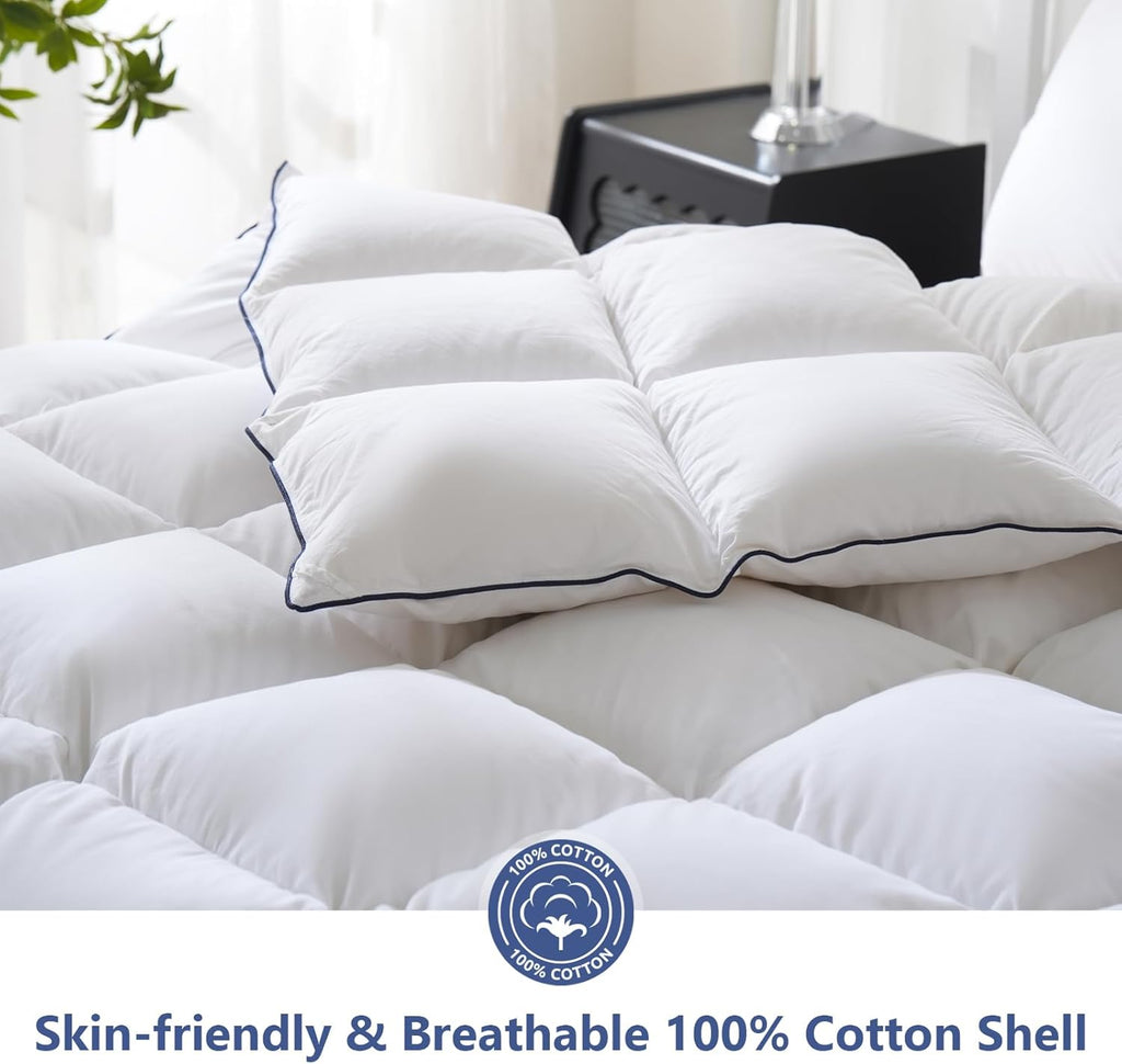 Feather Down Fiber Comforter Full, 100% Cotton Ultra Soft Fluffy Duvet Insert Full