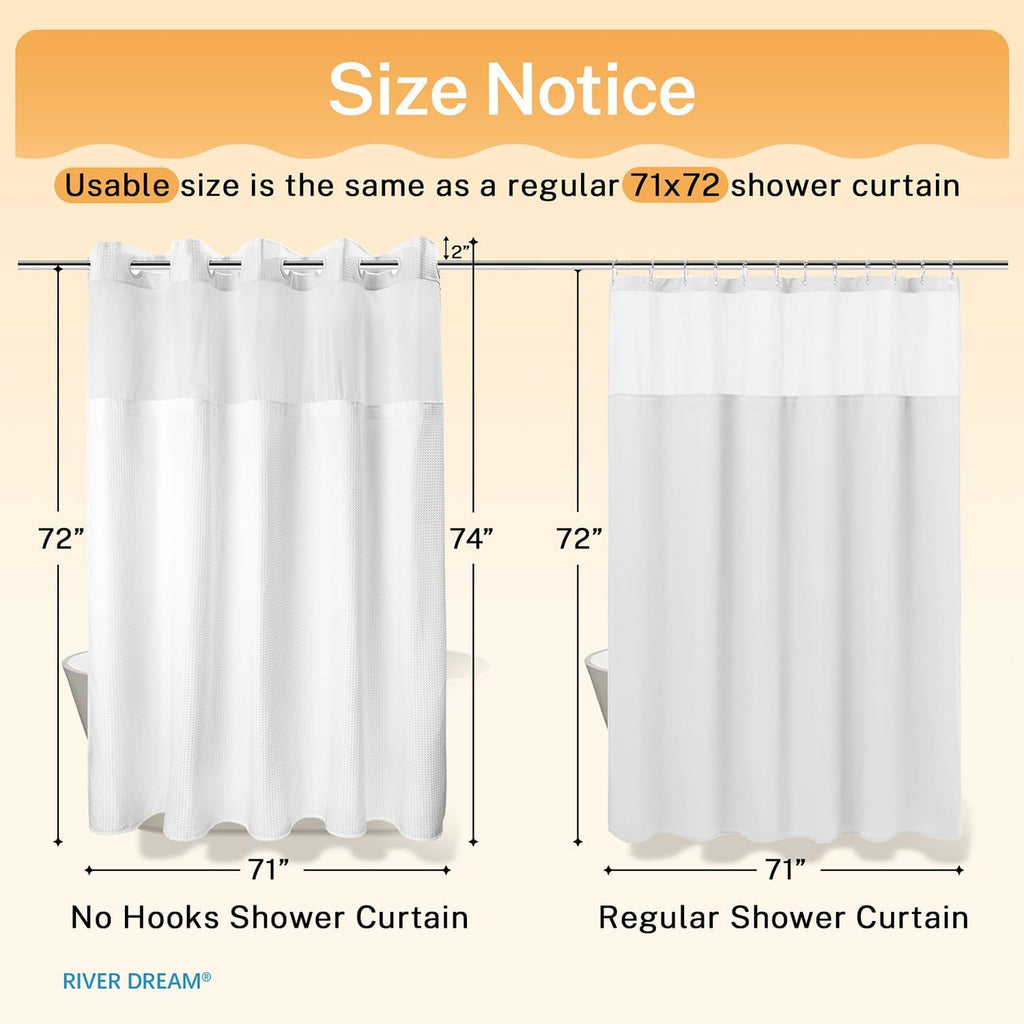 Heavyweight Waffle No Hook Shower Curtain with Liner,White,71x74 | Dotted Waffle,Snap-in Liner,Heavy