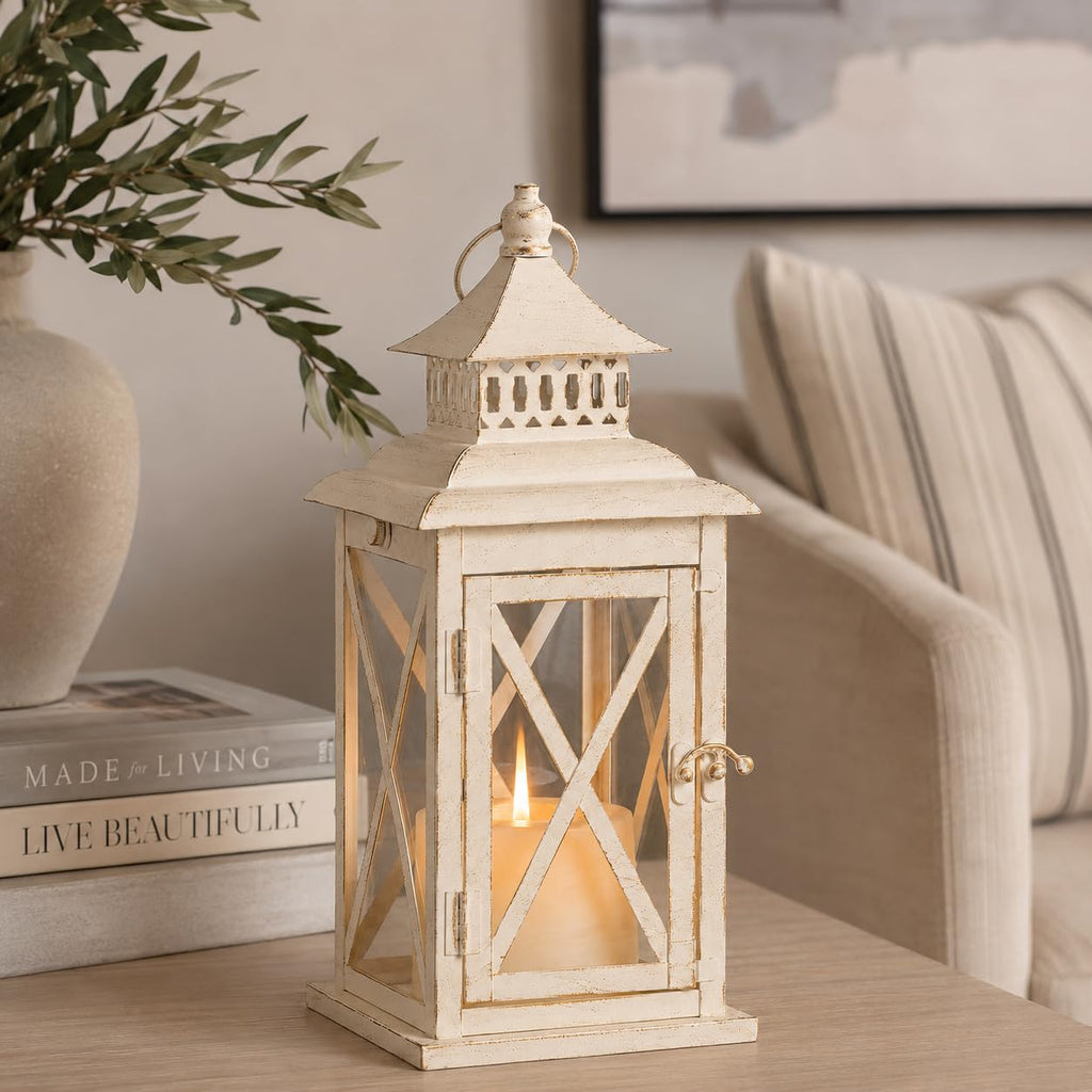 Lantern Decorative Indoor & Outdoor, Large Square Hanging Spring Home Decor, Vintage Metal Decorative Candle Lanterns