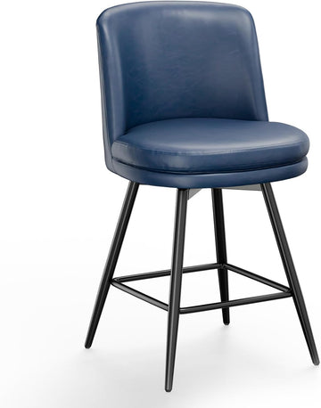 26" H Swivel Barstools Set of 1, PU Faux Leather Upholstered Counter Height Bar Stool with Back, Kitchen High Chairs