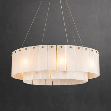 Alabaster Chandelier Round,Modern Drum Chandeliers,Spanish Marble Pendant Light Fixture for Living Room,Dining Room,Bedroom,Foyer,Kitchen Island,D24 inchs,8-Lights G9