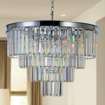 Inspired Odeon Style 9-Light Chrome Crystal 4-Tier Modern Chandelier Dia 23.6"