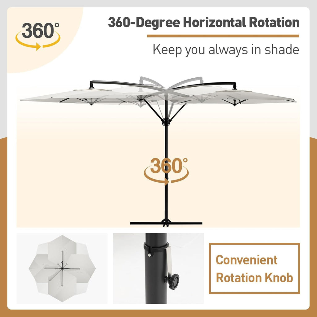 Offset Patio Umbrella, Cantilever Hanging Outdoor Umbrella w/360-degree Rotation, Handy Crank, UV/Waterproof Canopy - Wh