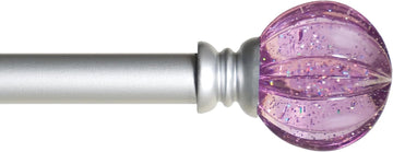 Estrella Curtain Rod, Durable Steel with Purple Sparkle Fluted Acrylic Ends, 5/8" Diameter, Adjustable 28-48"