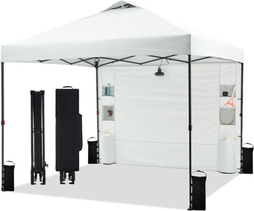 10'x10' Pop Up Canopy Tent with 1 Sidewall and 6 Pockets, One Push Setup, Instant Shade Tent with Vented Roof Case