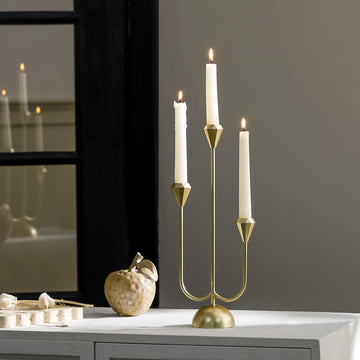 Gold Candelabra Candle Holders Centerpieces for Tables, 3 Arm Modern Elegant Metal Taper Candlesticks Stand Fireplace