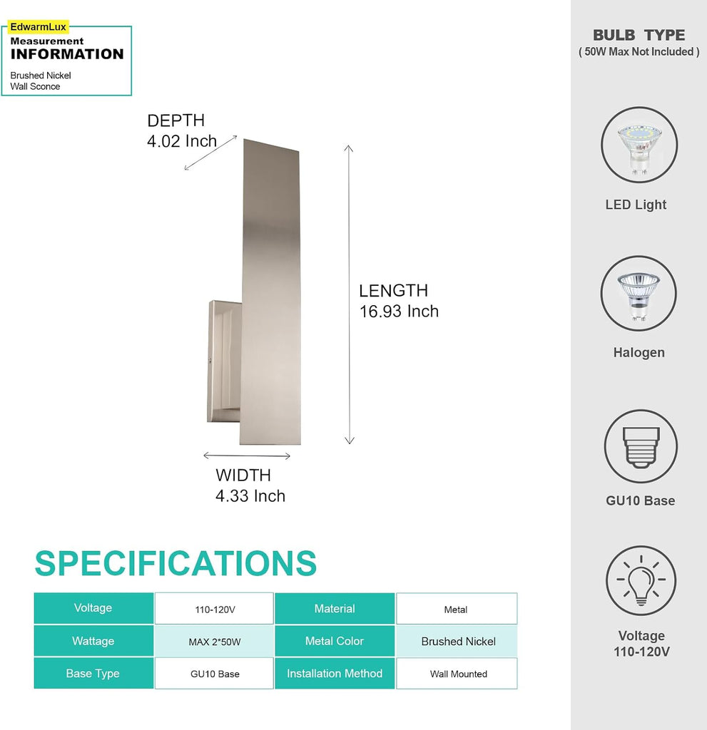 Indoor Wall Sconces, Modern Wall Lights, Up and Down Wall Mount Light, Dimmable Hardwired Wall Light , GU10 Bulbs