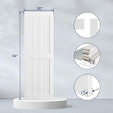 30 x 84 inch White Sliding MDF Barn Door with 5FT Black Sliding Door Hardware Kit & Handle, Pre-Dril