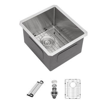 15 Inch Undermount Single Bowl Stainless Steel Kitchen Sink - 15" x 17" x 9.75" Deep Bowl, 16 Gauge, Brushed Finish