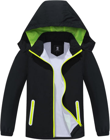 Kids Waterproof Rain Jacket Mesh Lined with Removable Hood