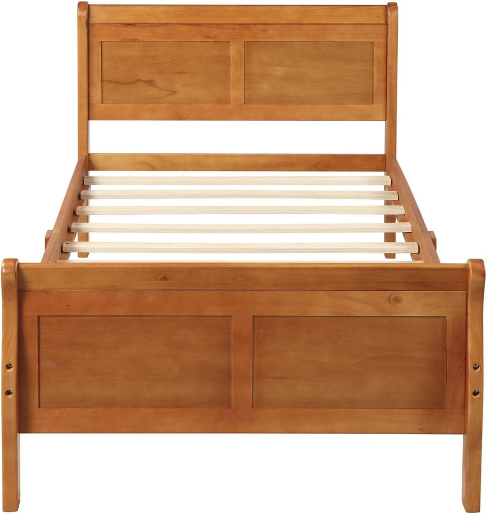 & Bright Designs Solid Oak Wood Twin Bed Frame for Kids,Naturalista Kids Twin Platform Bed Frame with
