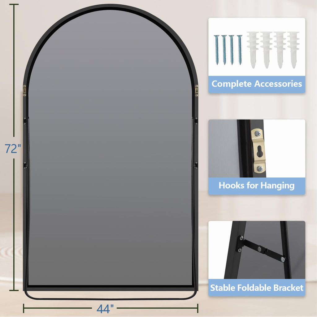 Oversized Floor Mirror Full Length with Stand, 72"X44", Arched