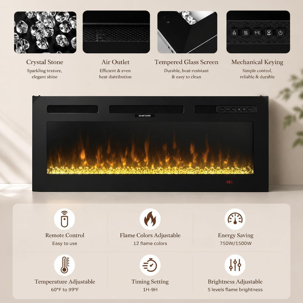 70" Fireplace TV Stand for TVs Up to 80",Entertainment Center with 36" Electric Fireplace and 12 Colors LED