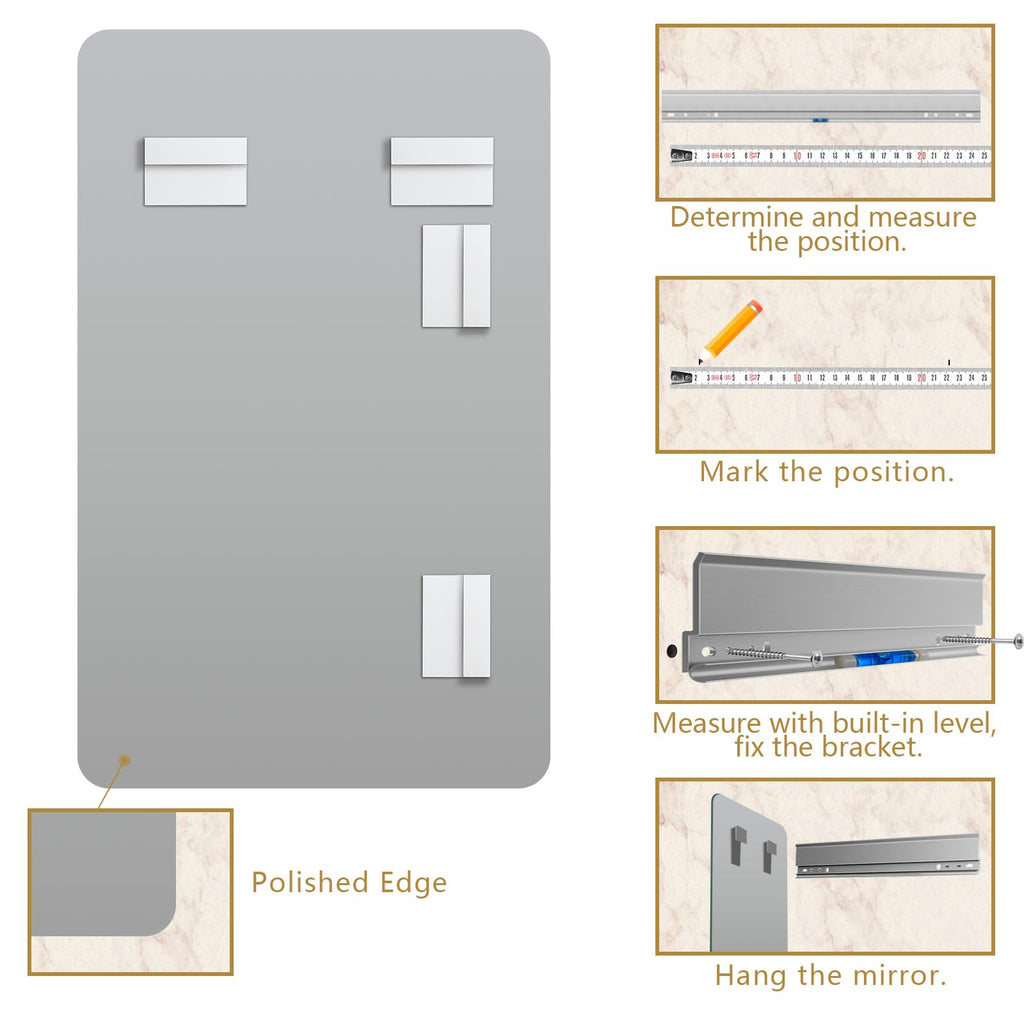 Bathroom Mirror 40"x30" Rounded Corner Frameless Mirror for Wall
