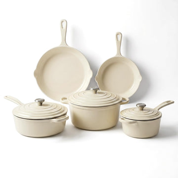5-Piece White Enameled Cast Iron Cookware Set
