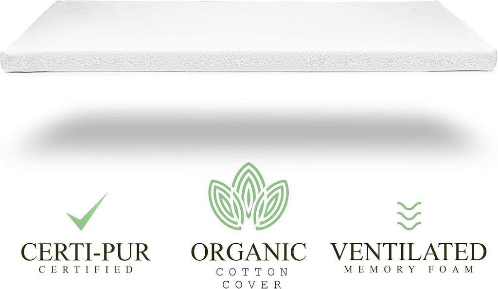 Organic Cotton Covered Toddler Mattress Topper | Ventilated 2-Inch Memory Foam CertiPUR-US Topper Pad, Waterproof &