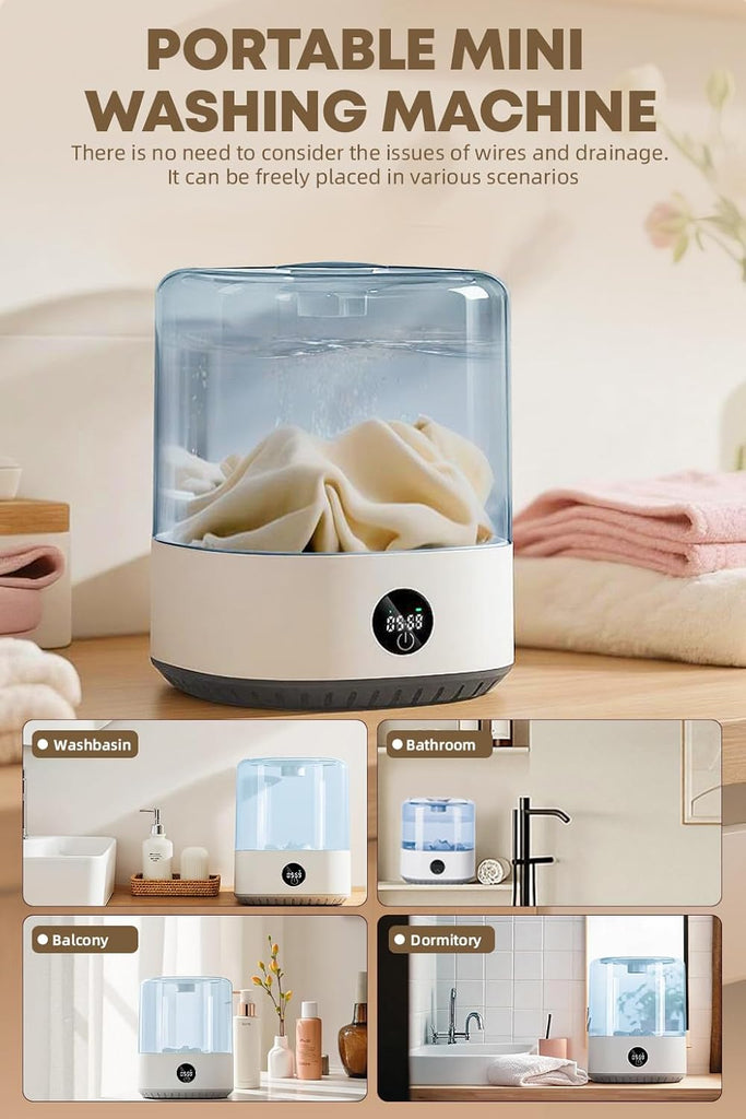 3L Portable Mini Washing Machine, Rechargeable Cordless Underwear & Delicates Washer with Type-C Charging, Compact