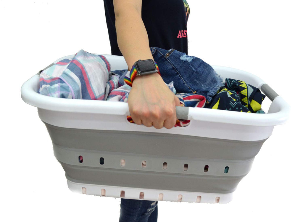 41L (10.8 gallon) Set of 2 Collapsible 3 Handled Plastic Laundry Basket-Foldable Pop Up Storage