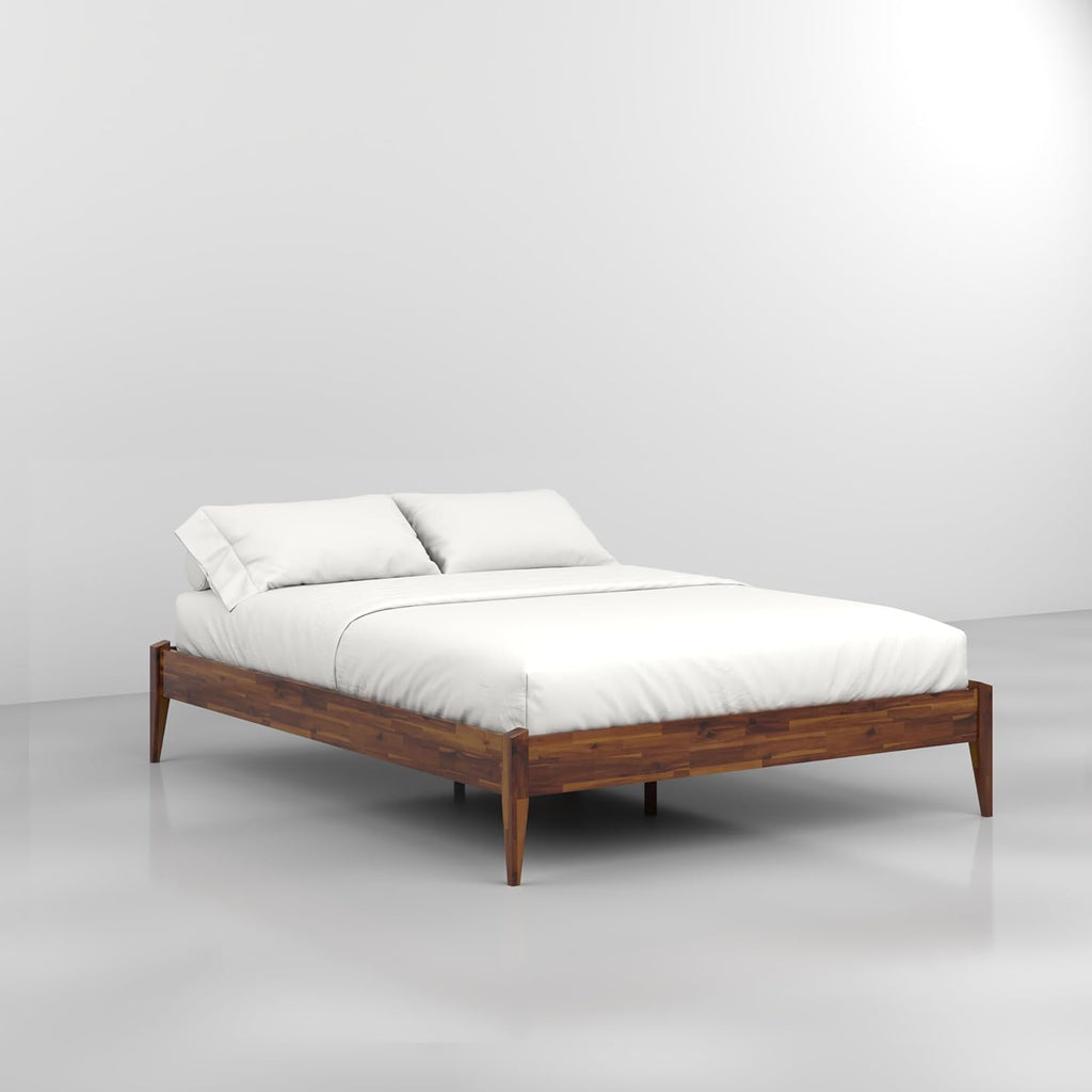 15-Inch Solid Wood Queen Platform Bed Frame - Japanese Joinery, Minimalist Style - Wood Slats, Easy Assembly