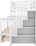 Wood Twin Over Full Bunk Bed with Trundle and Stairs